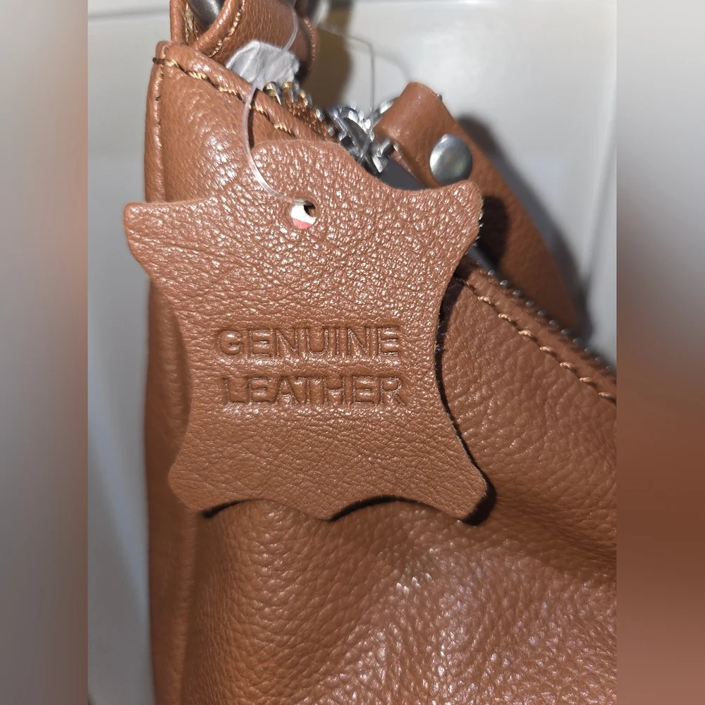 Genicci NWT Cognac Genuine Leather Shoulder Bag - Picture 7 of 9